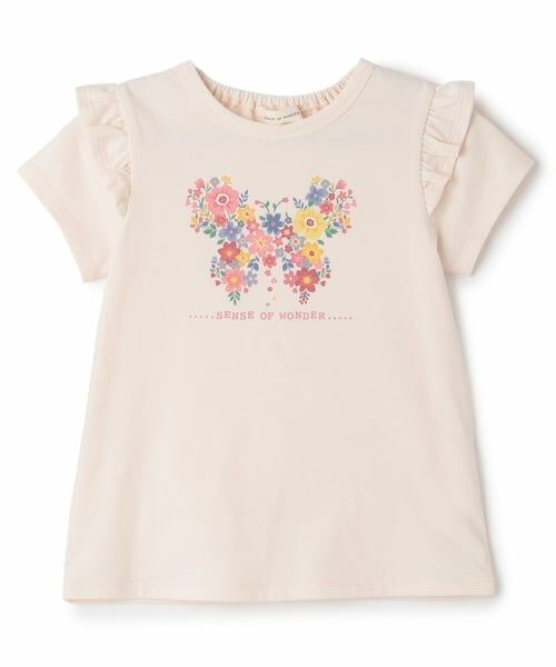 sense of wonder / センス オブ ワンダー Tシャツ | フラワーちょうちょプリント半袖Ｔシャツ（ピンク）