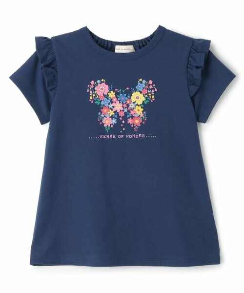 sense of wonder / センス オブ ワンダー Tシャツ | フラワーちょうちょプリント半袖Ｔシャツ（紺）