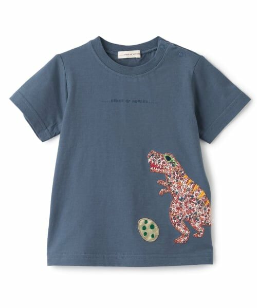 sense of wonder / センス オブ ワンダー Tシャツ | 接触冷感リバティ恐竜アップリケ半袖Ｔシャツ（紺）