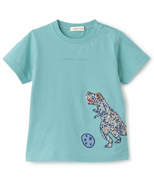 sense of wonder / センス オブ ワンダー Tシャツ | 接触冷感リバティ恐竜アップリケ半袖Ｔシャツ（ライト ブルー）