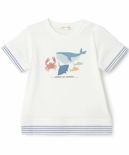 sense of wonder / センス オブ ワンダー Tシャツ | 接触冷感海の生物プリント半袖Tシャツ(オフ ホワイト)