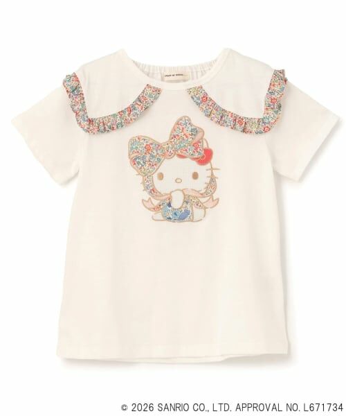 sense of wonder / センス オブ ワンダー Tシャツ | 【ハローキティ/マイメロディ】リバティアップリケフリルTシャツ(オフ ホワイト)
