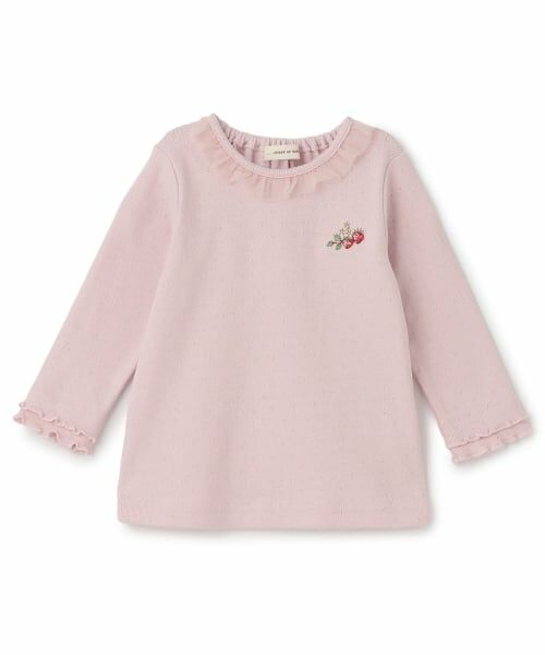 sense of wonder / センス オブ ワンダー Tシャツ | 野イチゴ刺しゅう袖メロウTシャツ(ピンク)