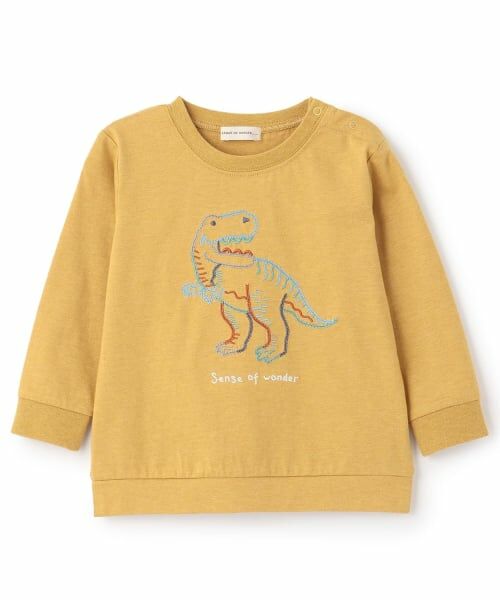 sense of wonder / センス オブ ワンダー Tシャツ | 恐竜刺しゅう長袖Tシャツ(カラシ)