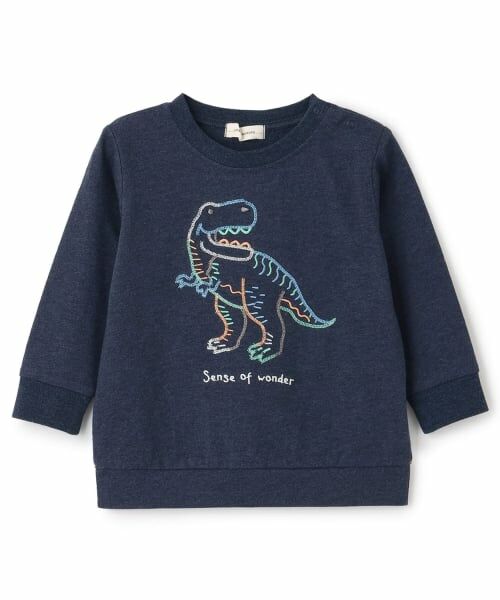 sense of wonder / センス オブ ワンダー Tシャツ | 恐竜刺しゅう長袖Tシャツ(紺)
