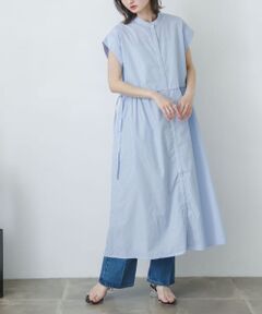 【One-C/低身長向けサイズ展開あり】フレンチスリーブシャツワンピース