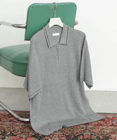 『ユニセックス』『洗濯可』ハーフZIPラインニットポロシャツ(5分袖)