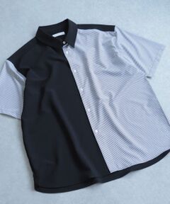 『イージーケア』ストライプブロックドシャツ(5分袖)