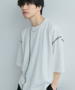 『ユニセックス』ブランケットステッチルーズTシャツ(5分袖)