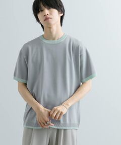 『洗濯可』リブハイショクラインニットTシャツ(5分袖)