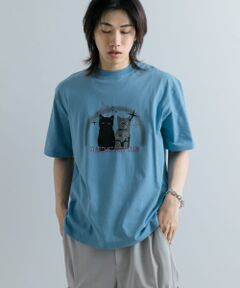 キャットグラフィックプリントTシャツ A