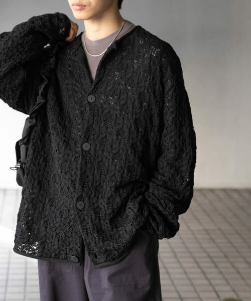 SENSE OF PLACE by URBAN RESEARCH/センスオブプレイス バイ アーバンリサーチ ケーブルメッシュクルーネックカーディガン BLACK M SENSE OF PLACE by URBAN RESEARCH/センスオブプレイス バイ アーバンリサーチ ケーブルメッシュクルーネックカーディガン BLACK M
