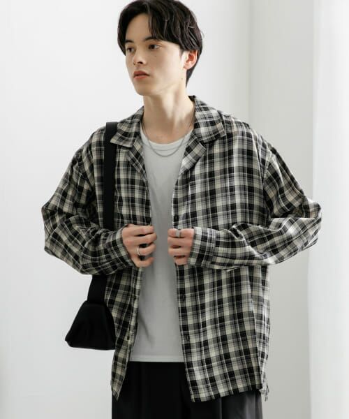 SENSE OF PLACE by URBAN RESEARCH/センスオブプレイス バイ アーバンリサーチ 『ユニセックス』シアーチェックオープンカラーロングスリーブシャツ BLACK L SENSE OF PLACE by URBAN RESEARCH/センスオブプレイス バイ アーバンリサーチ 『ユニセックス』シアーチェックオープンカラーロングスリーブシャツ BLACK L