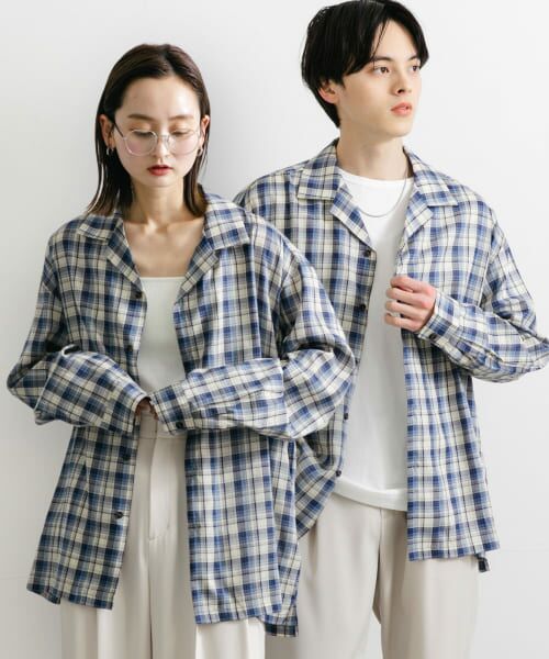 SENSE OF PLACE by URBAN RESEARCH/センスオブプレイス バイ アーバンリサーチ 『ユニセックス』シアーチェックオープンカラーロングスリーブシャツ BLUE M SENSE OF PLACE by URBAN RESEARCH/センスオブプレイス バイ アーバンリサーチ 『ユニセックス』シアーチェックオープンカラーロングスリーブシャツ BLUE M
