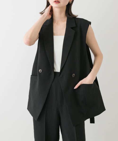 SENSE OF PLACE by URBAN RESEARCH/センスオブプレイス バイ アーバンリサーチ 『UR TECH DRYLUXE』リネンライクサイドベルトジレ BLACK one SENSE OF PLACE by URBAN RESEARCH/センスオブプレイス バイ アーバンリサーチ 『UR TECH DRYLUXE』リネンライクサイドベルトジレ BLACK one