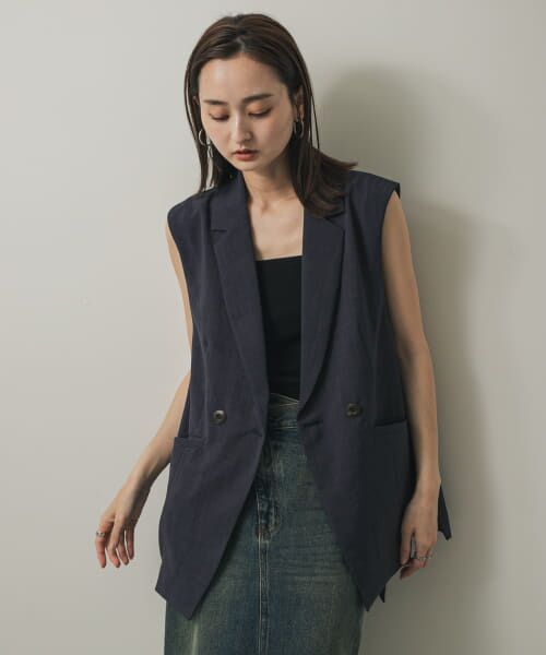 UR リネンライクサイドベルトジレ　グレージュ セール】『UR TECH DRYLUXE』リネンライクサイドベルトジレ