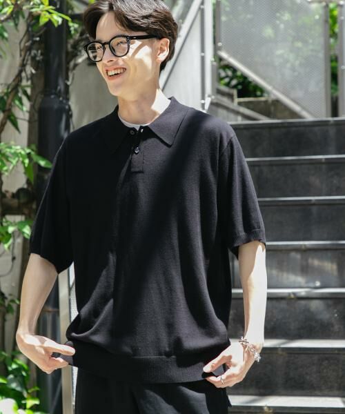 SENSE OF PLACE by URBAN RESEARCH/センスオブプレイス バイ アーバンリサーチ ストレッチニットポロショートスリーブTシャツ BLACK L SENSE OF PLACE by URBAN RESEARCH/センスオブプレイス バイ アーバンリサーチ ストレッチニットポロショートスリーブTシャツ BLACK L