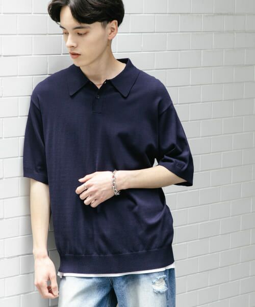 SENSE OF PLACE by URBAN RESEARCH/センスオブプレイス バイ アーバンリサーチ ストレッチニットポロショートスリーブTシャツ NAVY M SENSE OF PLACE by URBAN RESEARCH/センスオブプレイス バイ アーバンリサーチ ストレッチニットポロショートスリーブTシャツ NAVY M