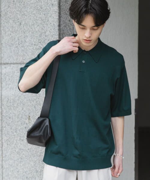 洗濯可』ストレッチニットポロショートスリーブTシャツ （ニット