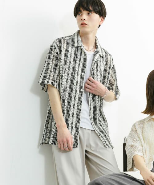 SENSE OF PLACE by URBAN RESEARCH/センスオブプレイス バイ アーバンリサーチ 『ユニセックス』アソートレースオープンカラーショートスリーブシャツ IVO×BLK S SENSE OF PLACE by URBAN RESEARCH/センスオブプレイス バイ アーバンリサーチ 『ユニセックス』アソートレースオープンカラーショートスリーブシャツ IVO×BLK S