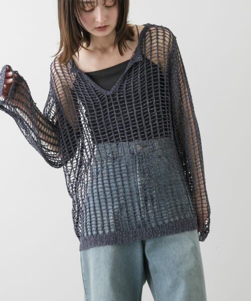 SENSE OF PLACE by URBAN RESEARCH/センスオブプレイス バイ アーバンリサーチ キーネックメッシュニット NAVY one SENSE OF PLACE by URBAN RESEARCH/センスオブプレイス バイ アーバンリサーチ キーネックメッシュニット NAVY one