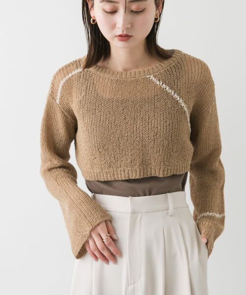 SENSE OF PLACE by URBAN RESEARCH/センスオブプレイス バイ アーバンリサーチ メッシュクロップドステッチセーター BEIGE one SENSE OF PLACE by URBAN RESEARCH/センスオブプレイス バイ アーバンリサーチ メッシュクロップドステッチセーター BEIGE one