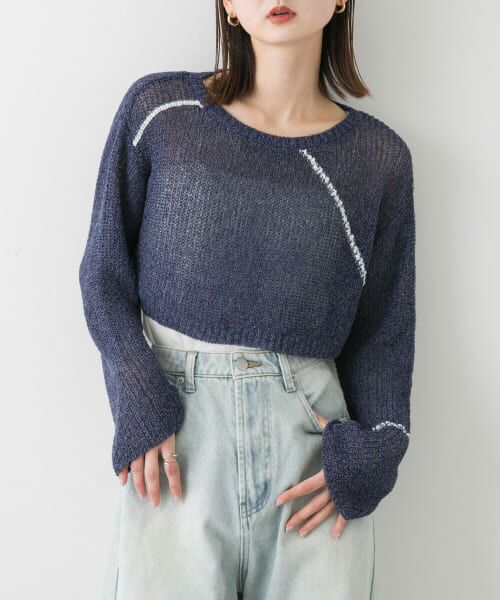 SENSE OF PLACE by URBAN RESEARCH/センスオブプレイス バイ アーバンリサーチ メッシュクロップドステッチセーター NAVY one SENSE OF PLACE by URBAN RESEARCH/センスオブプレイス バイ アーバンリサーチ メッシュクロップドステッチセーター NAVY one