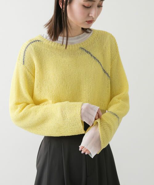 SENSE OF PLACE by URBAN RESEARCH/センスオブプレイス バイ アーバンリサーチ メッシュクロップドステッチセーター YELLOW one SENSE OF PLACE by URBAN RESEARCH/センスオブプレイス バイ アーバンリサーチ メッシュクロップドステッチセーター YELLOW one