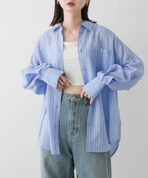 SENSE OF PLACE by URBAN RESEARCH/センスオブプレイス バイ アーバンリサーチ タックポケットシアーストライプシャツ BLU×IVO one SENSE OF PLACE by URBAN RESEARCH/センスオブプレイス バイ アーバンリサーチ タックポケットシアーストライプシャツ BLU×IVO one