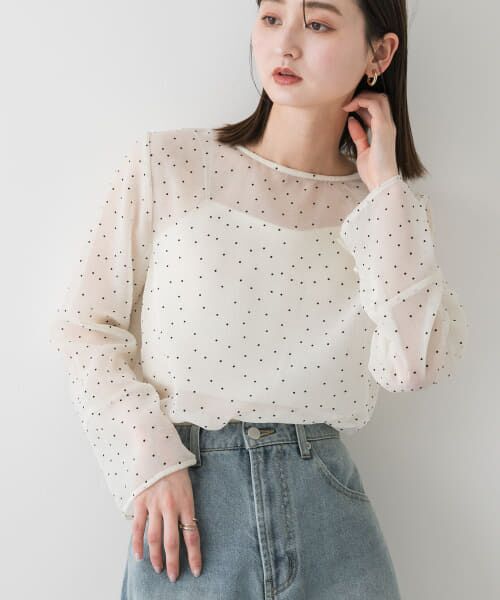 SENSE OF PLACE by URBAN RESEARCH/センスオブプレイス バイ アーバンリサーチ フロッキードットシアーブラウス IVO×BLK one SENSE OF PLACE by URBAN RESEARCH/センスオブプレイス バイ アーバンリサーチ フロッキードットシアーブラウス IVO×BLK one