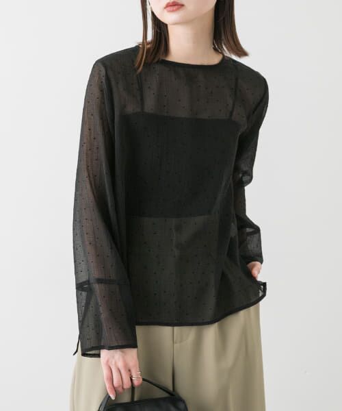 SENSE OF PLACE by URBAN RESEARCH/センスオブプレイス バイ アーバンリサーチ フロッキードットシアーブラウス BLK×BLK one SENSE OF PLACE by URBAN RESEARCH/センスオブプレイス バイ アーバンリサーチ フロッキードットシアーブラウス BLK×BLK one