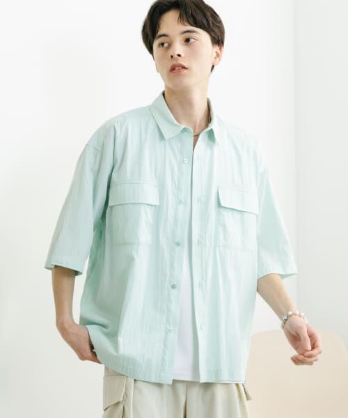 SENSE OF PLACE by URBAN RESEARCH/センスオブプレイス バイ アーバンリサーチ ワッシャーナイロンショートスリーブシャツ L.BLUE M SENSE OF PLACE by URBAN RESEARCH/センスオブプレイス バイ アーバンリサーチ ワッシャーナイロンショートスリーブシャツ L.BLUE M