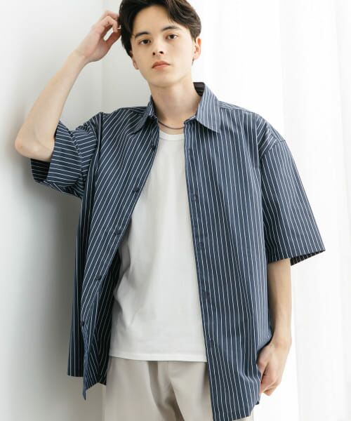 SENSE OF PLACE by URBAN RESEARCH/センスオブプレイス バイ アーバンリサーチ ストライプレギュラーカラールーズショートスリーブシャツ NAVY M SENSE OF PLACE by URBAN RESEARCH/センスオブプレイス バイ アーバンリサーチ ストライプレギュラーカラールーズショートスリーブシャツ NAVY M