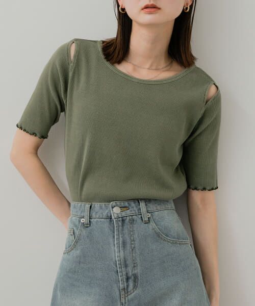 SENSE OF PLACE by URBAN RESEARCH/センスオブプレイス バイ アーバンリサーチ カットアウトピグメントトップ(5分袖) KHAKI one SENSE OF PLACE by URBAN RESEARCH/センスオブプレイス バイ アーバンリサーチ カットアウトピグメントトップ(5分袖) KHAKI one