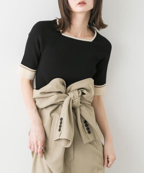 SENSE OF PLACE by URBAN RESEARCH/センスオブプレイス バイ アーバンリサーチ スクエアネックバイカラーコンパクトセーター BLACK one SENSE OF PLACE by URBAN RESEARCH/センスオブプレイス バイ アーバンリサーチ スクエアネックバイカラーコンパクトセーター BLACK one