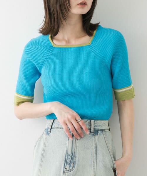 SENSE OF PLACE by URBAN RESEARCH/センスオブプレイス バイ アーバンリサーチ スクエアネックバイカラーコンパクトセーター TURQUOISE one SENSE OF PLACE by URBAN RESEARCH/センスオブプレイス バイ アーバンリサーチ スクエアネックバイカラーコンパクトセーター TURQUOISE one