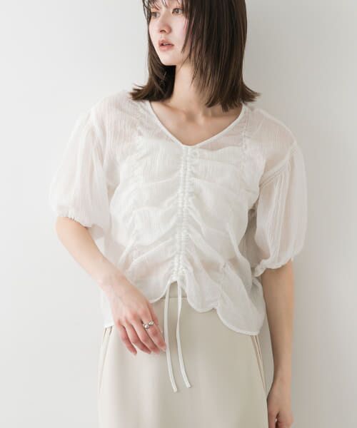 SENSE OF PLACE by URBAN RESEARCH/センスオブプレイス バイ アーバンリサーチ シャーリングブラウス(5分袖) OFF WHITE one SENSE OF PLACE by URBAN RESEARCH/センスオブプレイス バイ アーバンリサーチ シャーリングブラウス(5分袖) OFF WHITE one