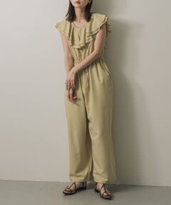 ストライプド ベルテッド ツイル ワイドレッグ ジャンプスーツ