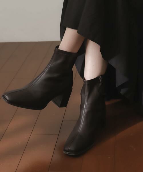 SENSE OF PLACE by URBAN RESEARCH / センスオブプレイス バイ アーバンリサーチ ブーツ（ショート丈） | スクエアトウセンターシームストレッチブーツ（ブラウン）