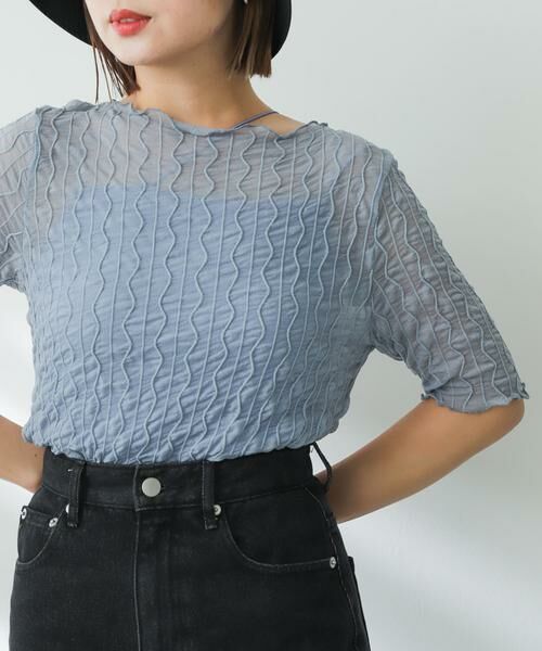 SENSE OF PLACE by URBAN RESEARCH / センスオブプレイス バイ アーバンリサーチ Tシャツ | ウェーブパターンシアートップ(5分袖) | 詳細4