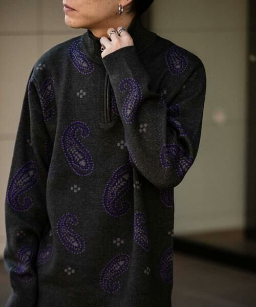 SENSE OF PLACE by URBAN RESEARCH / センスオブプレイス バイ アーバンリサーチ ニット・セーター | ストレッチペイズリーハーフZIPセーター | 詳細24