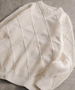 モールダイヤガラクルーネックセーター