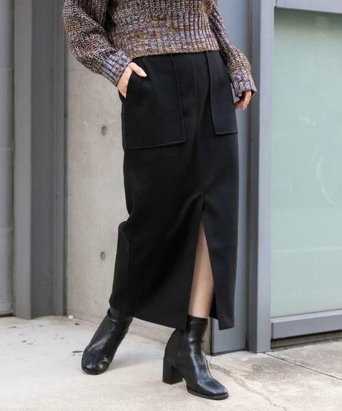 SENSE OF PLACE by URBAN RESEARCH / センスオブプレイス バイ アーバンリサーチ スカート | 『TALLサイズ/WEB限定』ジャージメルトンアウトポケットスカート(ブラック)