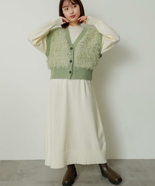 SENSE OF PLACE by URBAN RESEARCH / センスオブプレイス バイ アーバンリサーチ ワンピース | フリンジベストレイヤードニットワンピース(グリーン系その他)
