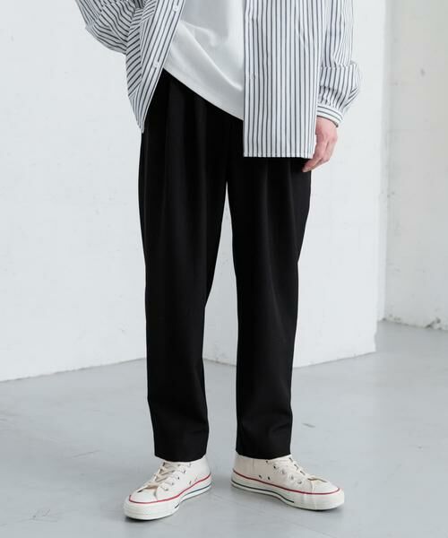 SENSE OF PLACE by URBAN RESEARCH / センスオブプレイス バイ アーバンリサーチ その他パンツ | 『イージーケア』ダブルタックテーパードパンツ(ブラック)