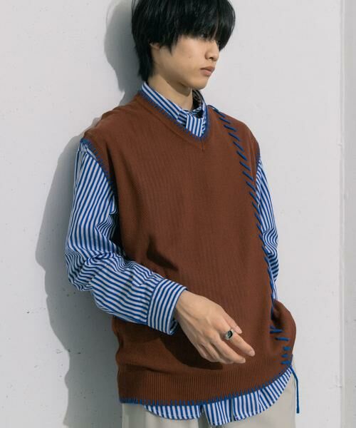 SENSE OF PLACE by URBAN RESEARCH / センスオブプレイス バイ アーバンリサーチ ベスト | ブランケットステッチVネックベスト | 詳細1