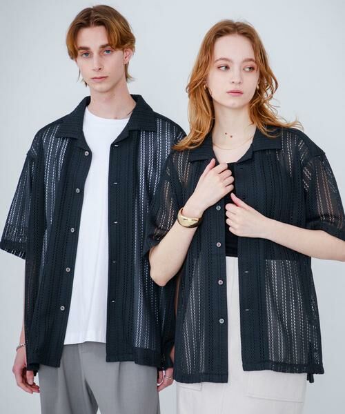 SENSE OF PLACE by URBAN RESEARCH / センスオブプレイス バイ アーバンリサーチ シャツ・ブラウス | 『ユニセックス』『洗濯可』アソートレースオープンカラーシャツ(5分袖) | 詳細1