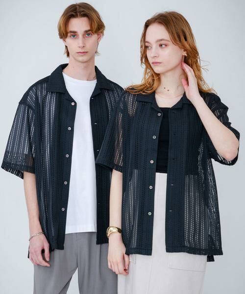 SENSE OF PLACE by URBAN RESEARCH / センスオブプレイス バイ アーバンリサーチ シャツ・ブラウス | 『ユニセックス』『洗濯可』アソートレースオープンカラーシャツ(5分袖) | 詳細3