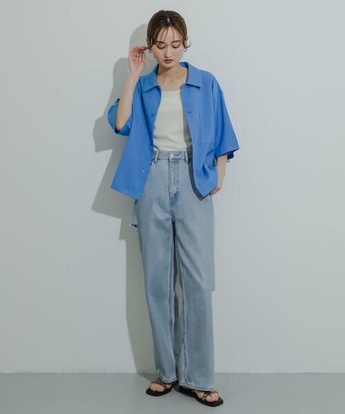 SENSE OF PLACE by URBAN RESEARCH / センスオブプレイス バイ アーバンリサーチ シャツ・ブラウス | 『イージーケア/セットアップ対応/ユニセックス』リネンライクボクシーシャツ(5分袖) | 詳細18