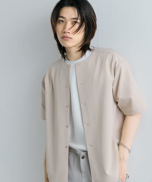 SENSE OF PLACE by URBAN RESEARCH/センスオブプレイス バイ アーバンリサーチ ノーカラーシャツ(5分袖) ベージュ S SENSE OF PLACE by URBAN RESEARCH/センスオブプレイス バイ アーバンリサーチ ノーカラーシャツ(5分袖) ベージュ S